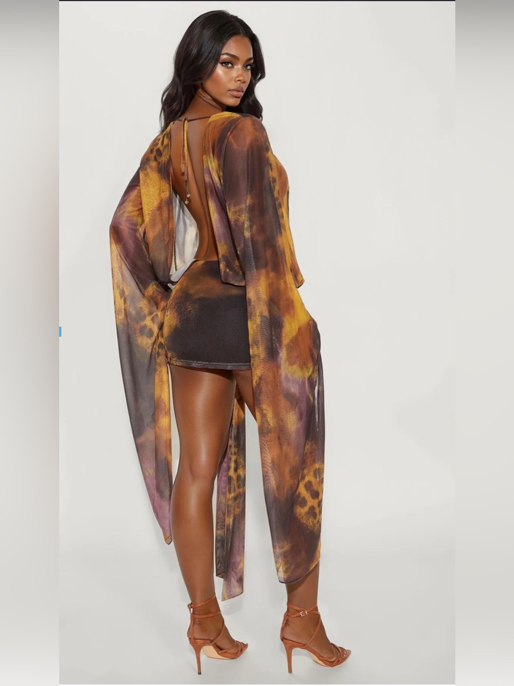 Fashion Nova Brown & Yellow Tie-Dye Cover-Up Dress